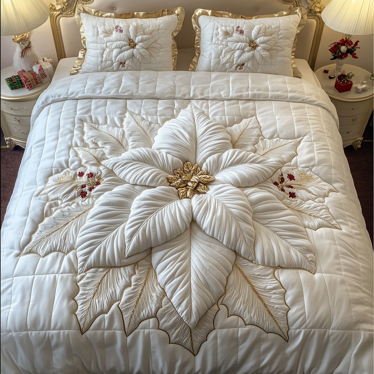 Poinsettia Quilted Duvet Cover Set GFTOTG845