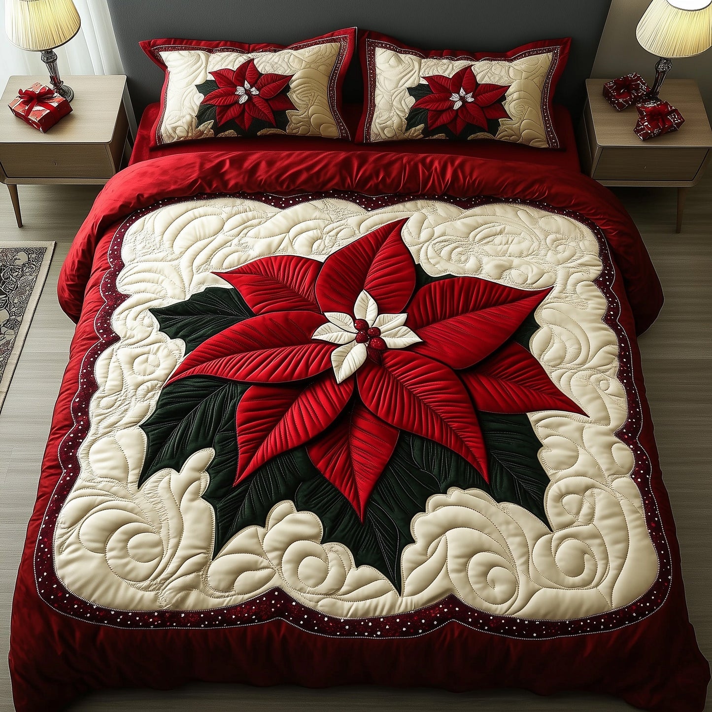 Poinsettia Quilted Duvet Cover Set GFTOTG865
