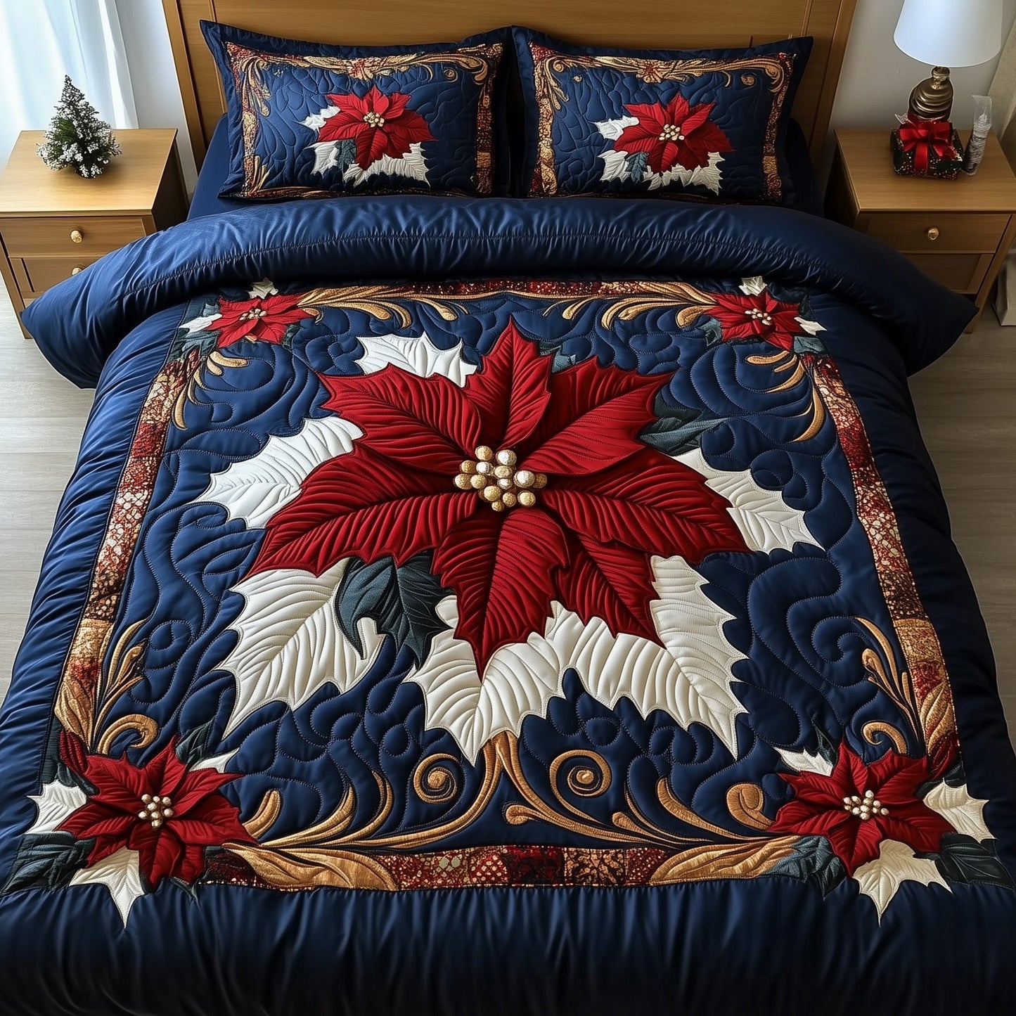 Poinsettia Quilted Duvet Cover Set GFTOTG867