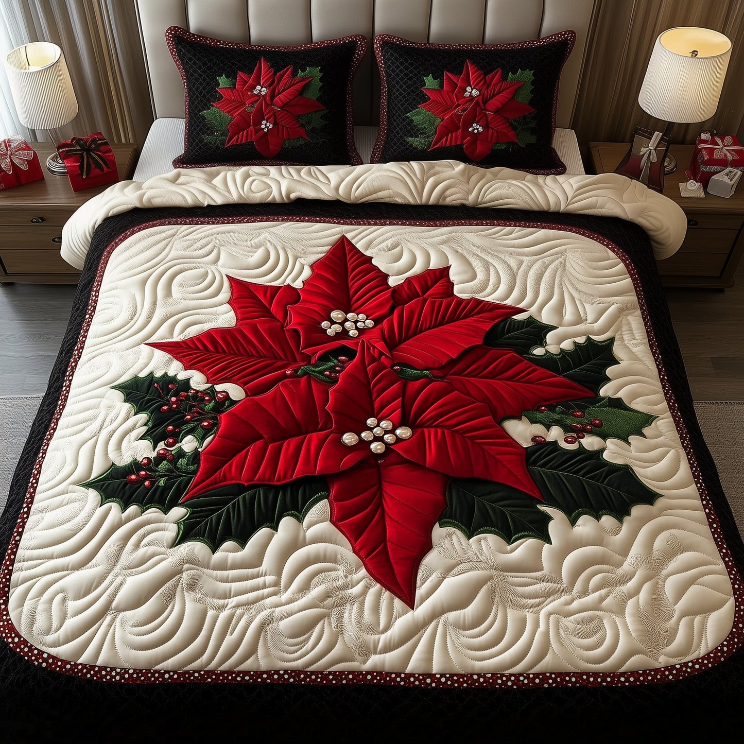 Poinsettia Quilted Duvet Cover Set GFTOTG869