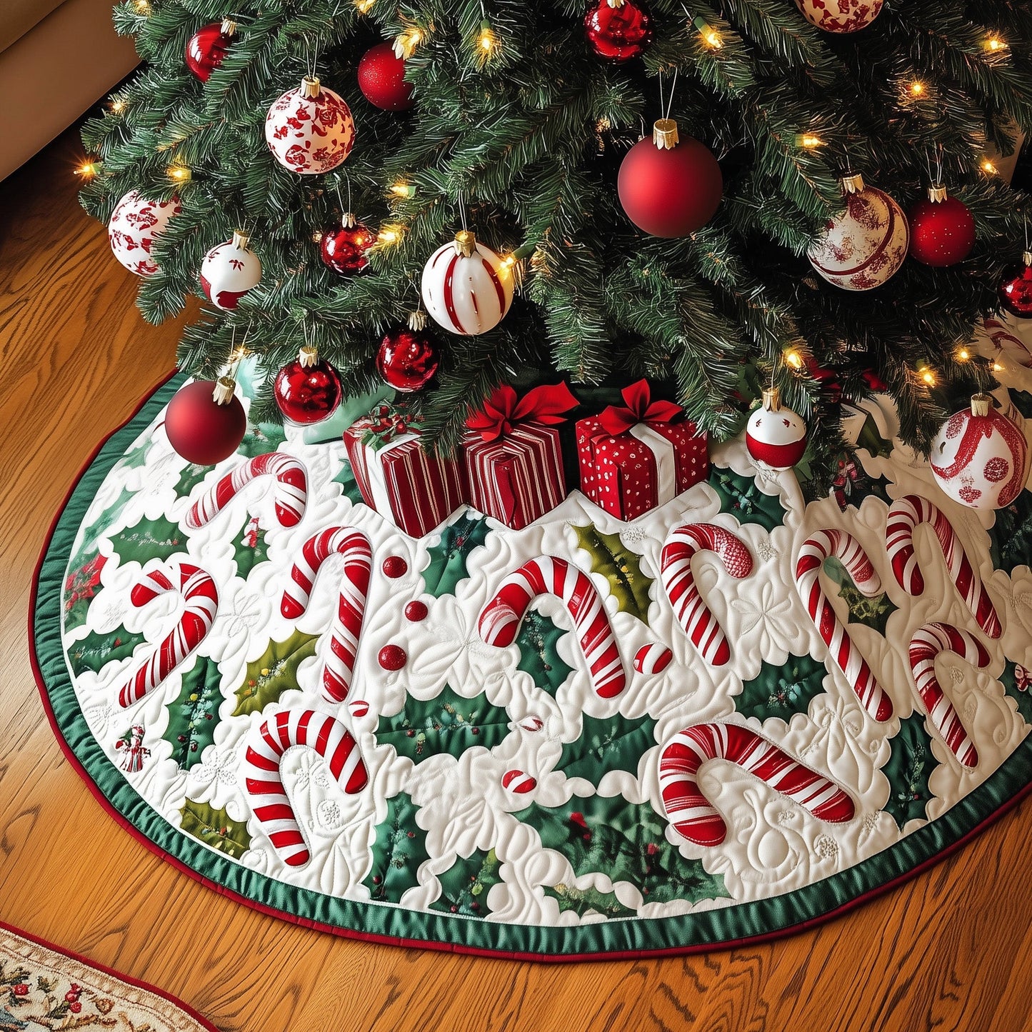Candy Cane Quilted Tree Skirt GFTOTG982