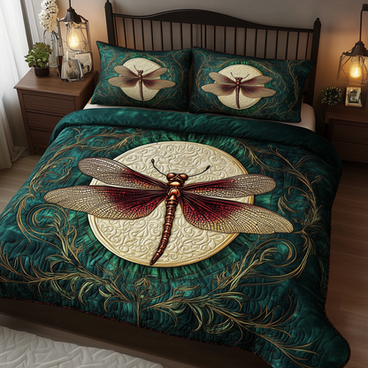 Dragonfly and Crescent Moon 3-Piece Quilted Bedding Set GFTOTL1046