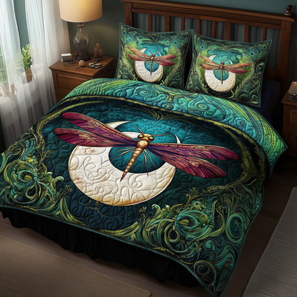Dragonfly and Crescent Moon 3-Piece Quilted Bedding Set GFTOTL1047