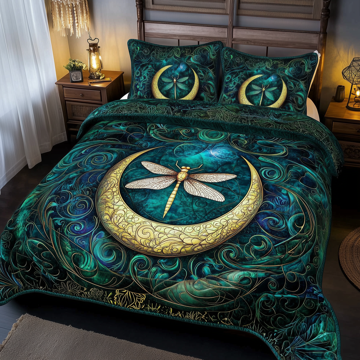 Dragonfly Mandala 3-Piece Quilted Bedding Set GFTOTL1053