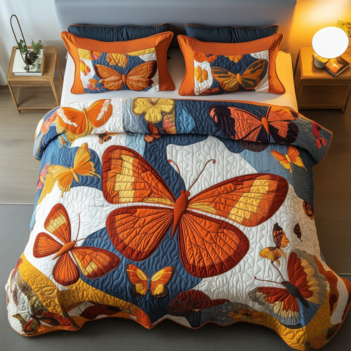 Orange Butterflies 3-Piece Quilted Bedding Set GFTOTL1252