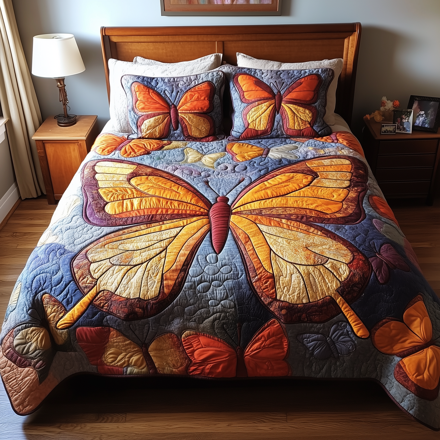 Orange Butterflies 3-Piece Quilted Bedding Set GFTOTL1253