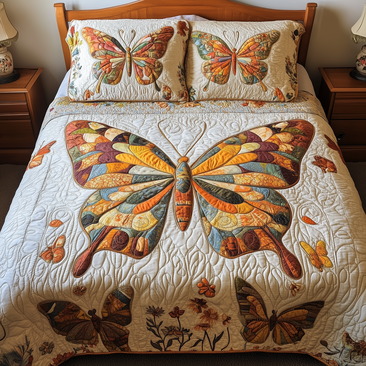 Orange Butterflies 3-Piece Quilted Bedding Set GFTOTL1254