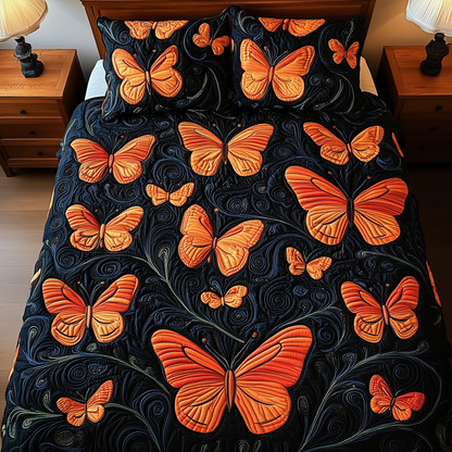 Butterflies Deep Night 3-Piece Quilted Bedding Set GFTOTL1258