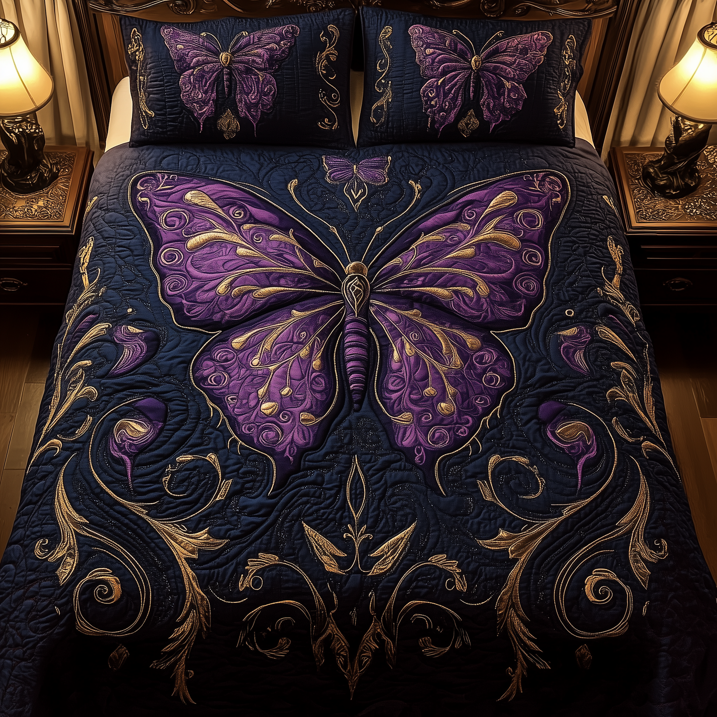 Midnight Butterfly 3-Piece Quilted Bedding Set GFTOTL1267