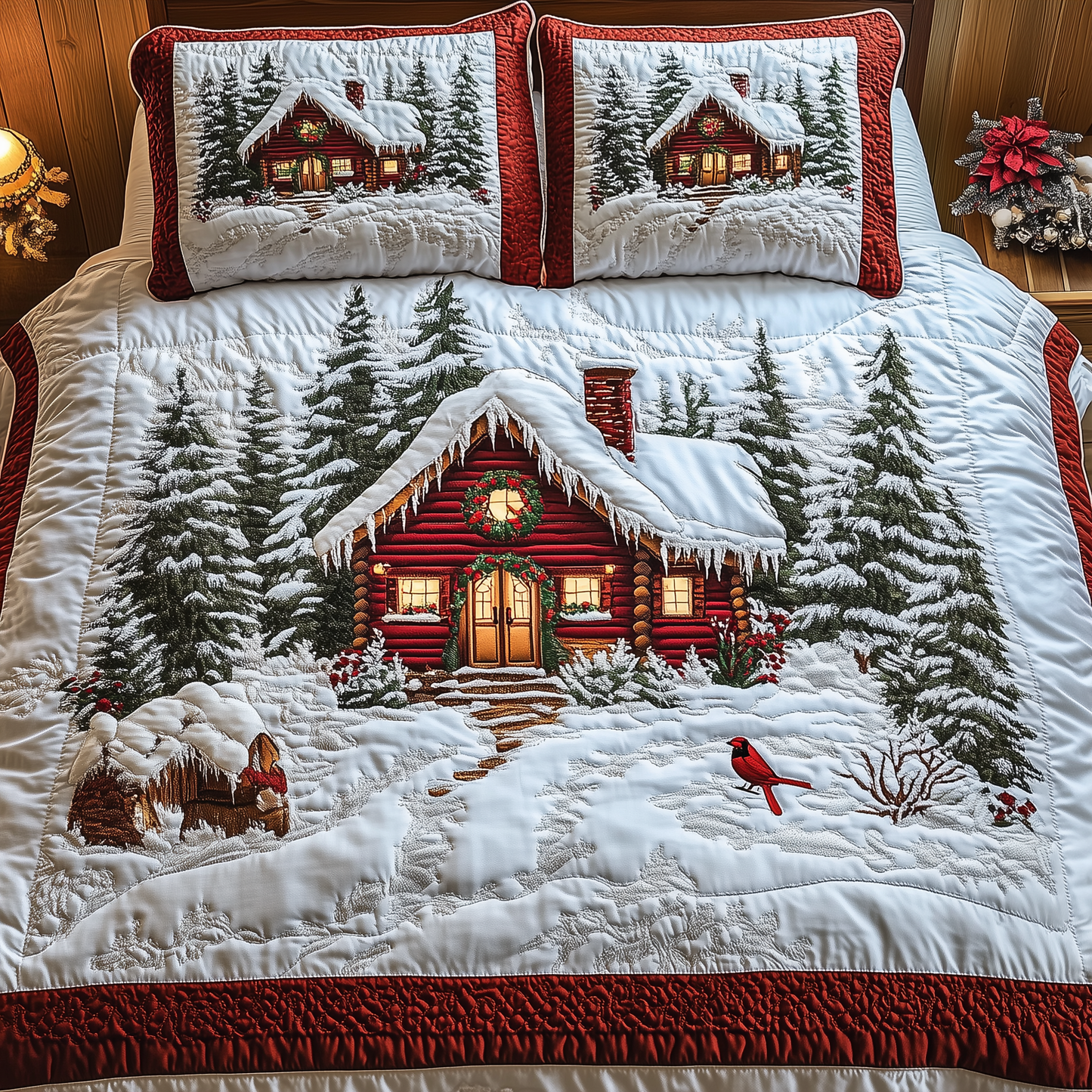 Peaceful Winter Cabin  3-Piece Quilted Bedding Set GFTOTL1387