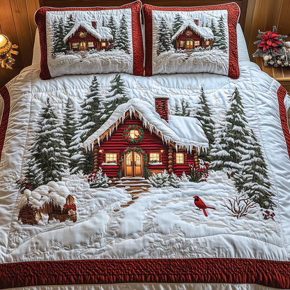 Peaceful Winter Cabin  3-Piece Quilted Bedding Set GFTOTL1387