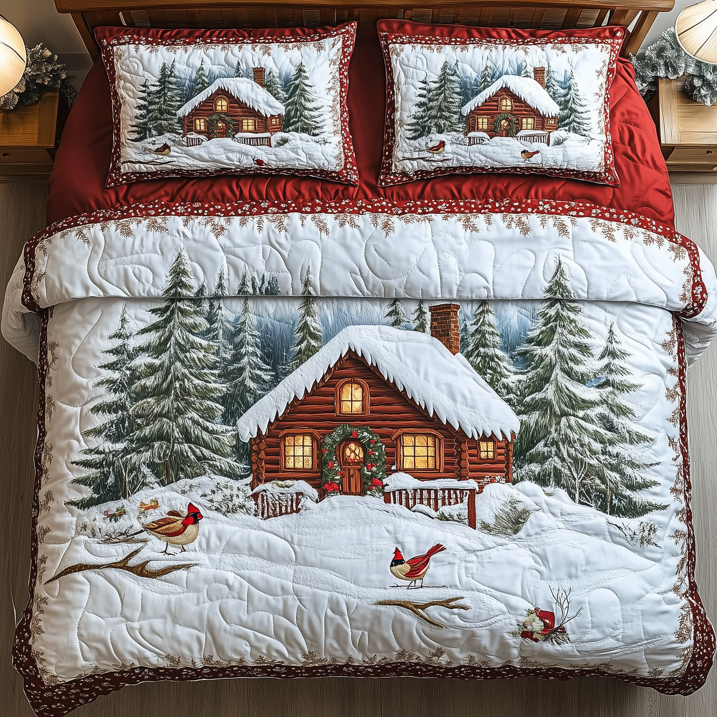 Peaceful Winter Cabin  3-Piece Quilted Bedding Set GFTOTL1388