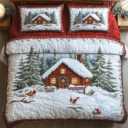 Peaceful Winter Cabin  3-Piece Quilted Bedding Set GFTOTL1388