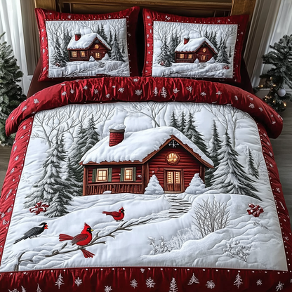 Peaceful Winter Cabin  3-Piece Quilted Bedding Set GFTOTL1391
