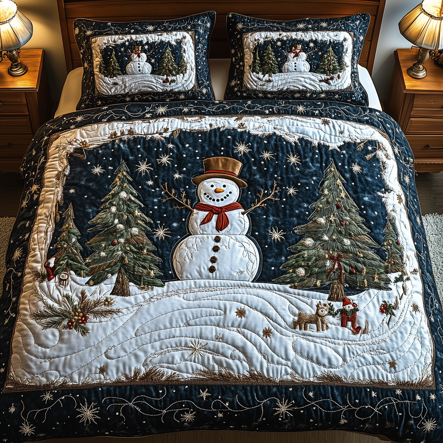 Vintage Snowman 3-Piece Quilted Bedding Set GFTOTL1439
