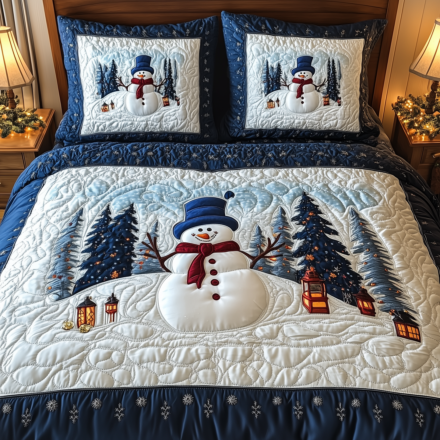 Happy Snowman 3-Piece Quilted Bedding Set GFTOTL1508