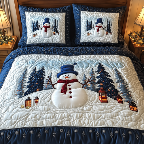 Happy Snowman 3-Piece Quilted Bedding Set GFTOTL1508