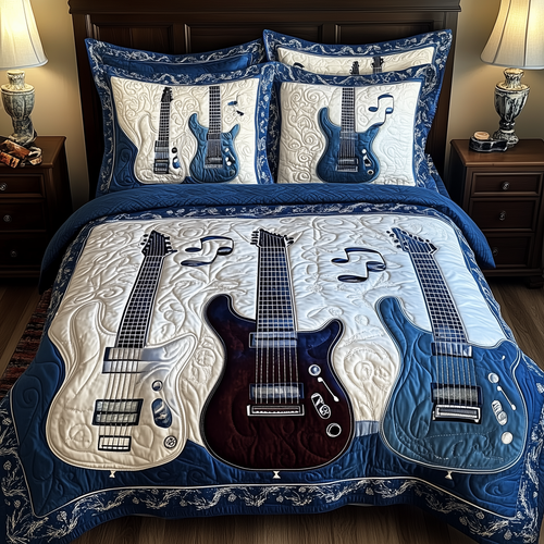 Blue Rock and Roll 3-Piece Quilted Bedding Set GFTOTL1685