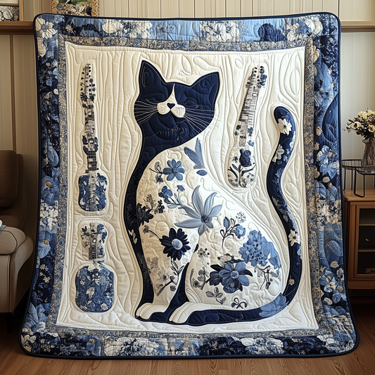 Floral Blue Cat Quilted Blanket GFTOTL1725