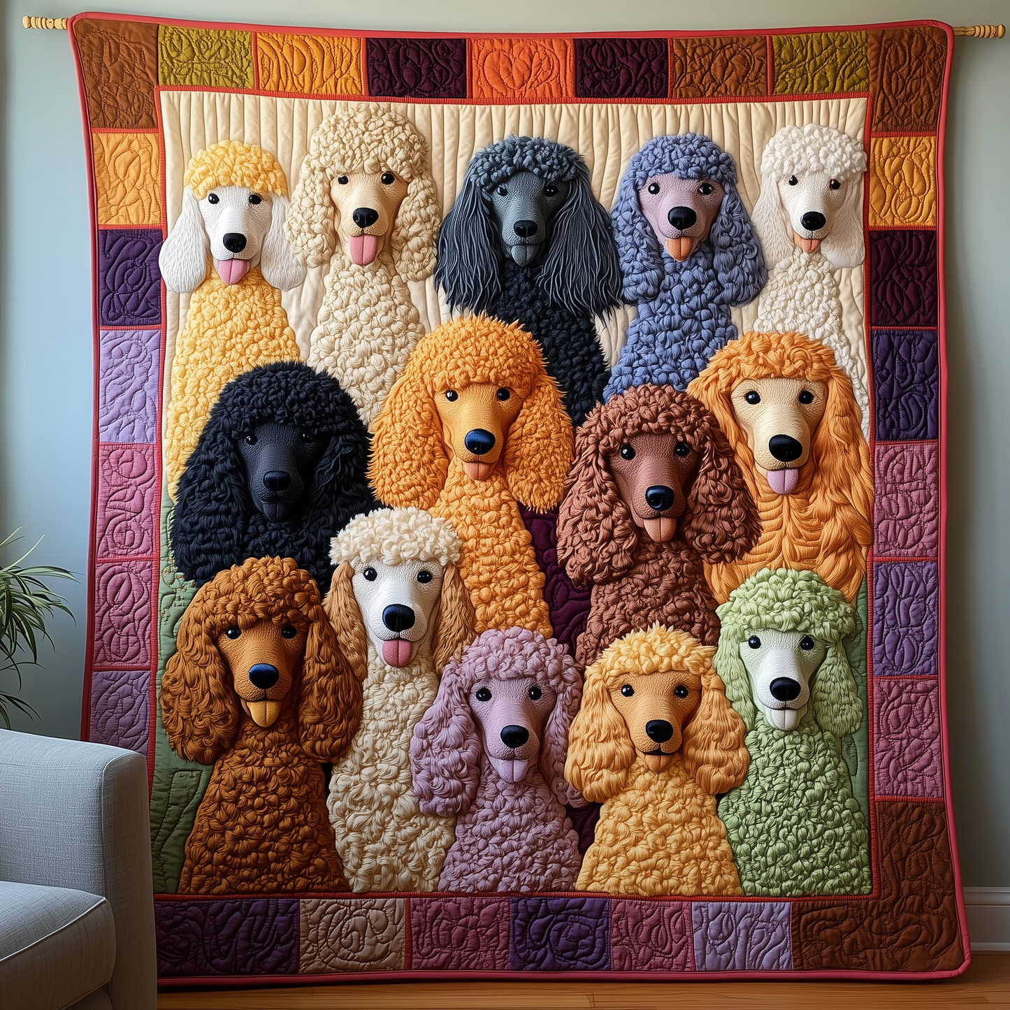 Colorful Poodle Quilted Blanket GFTOTL1817