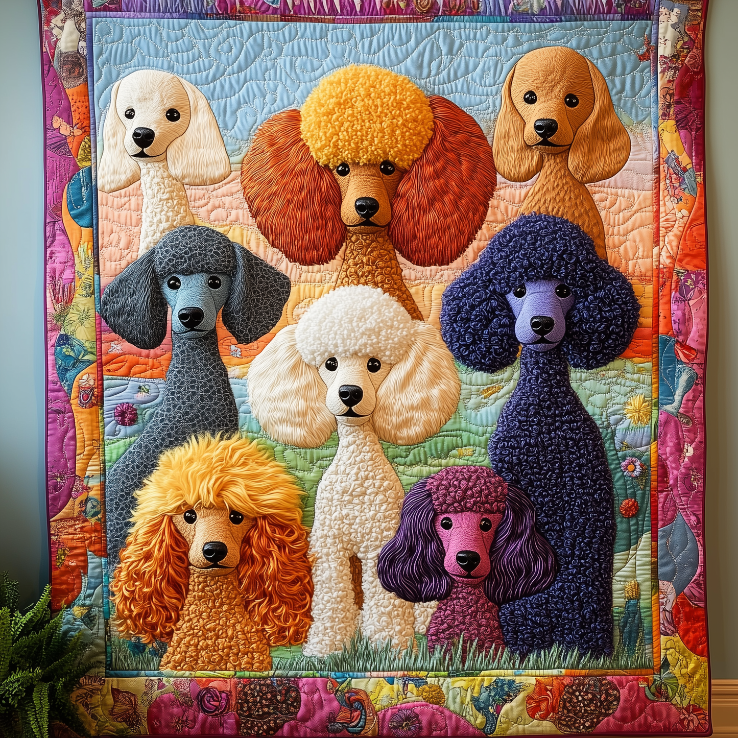 Colorful Poodle Quilted Blanket GFTOTL1820