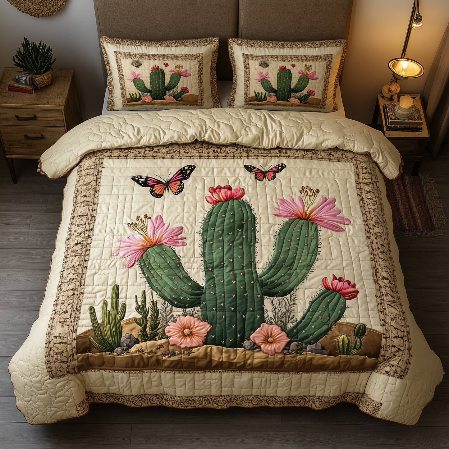 Blooming Cactus 3-Piece Quilted Bedding Set GFTOTL1831