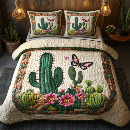 Blooming Cactus 3-Piece Quilted Bedding Set GFTOTL1832