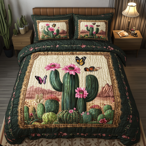 Blooming Cactus 3-Piece Quilted Bedding Set GFTOTL1833