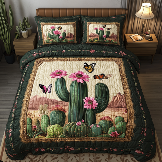 Blooming Cactus 3-Piece Quilted Bedding Set GFTOTL1833