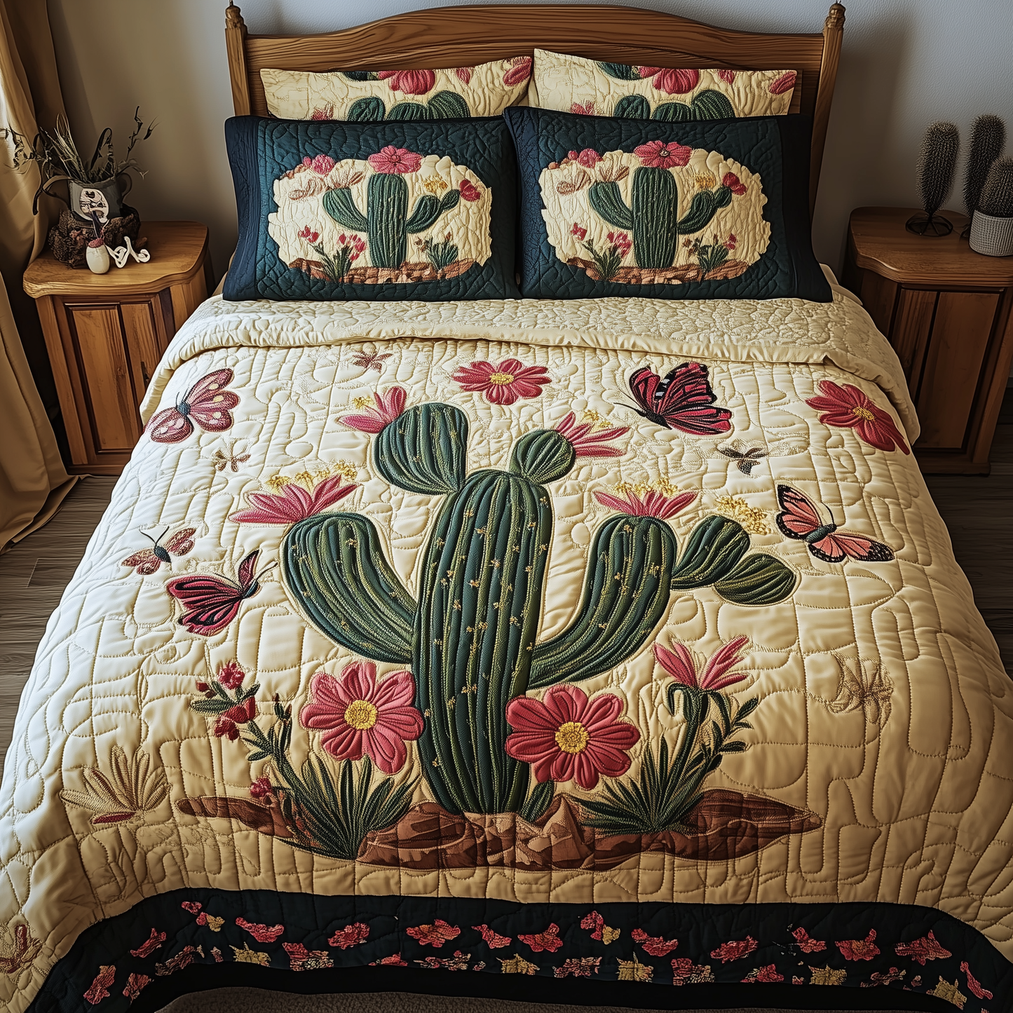 Blooming Cactus 3-Piece Quilted Bedding Set GFTOTL1834