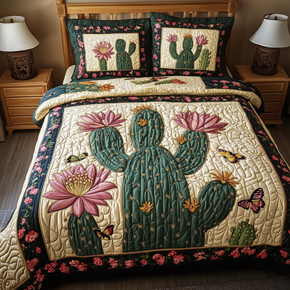 Blooming Cactus 3-Piece Quilted Bedding Set GFTOTL1835