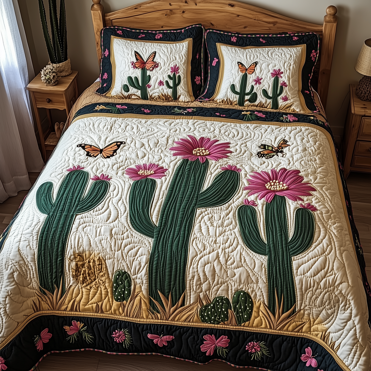 Blooming Cactus 3-Piece Quilted Bedding Set GFTOTL1836