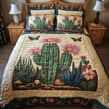 Blooming Cactus 3-Piece Quilted Bedding Set GFTOTL1837