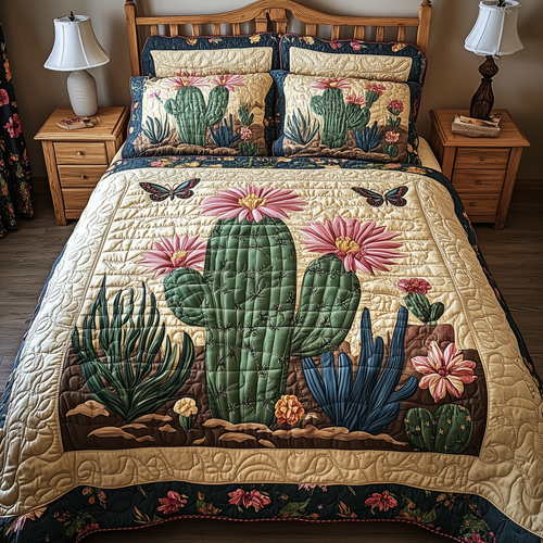Blooming Cactus 3-Piece Quilted Bedding Set GFTOTL1837
