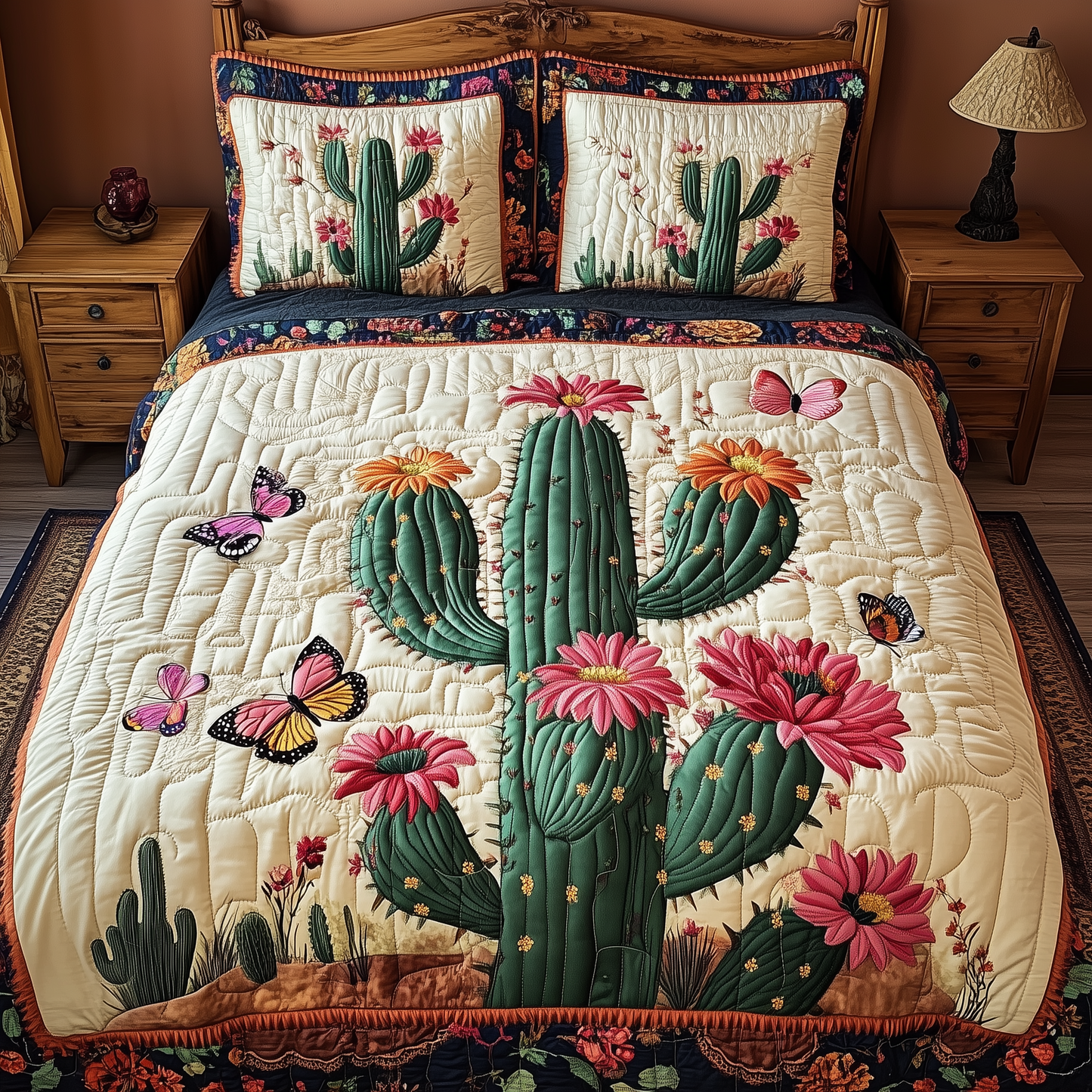 Pink Desert Flower 3-Piece Quilted Bedding Set GFTOTL1839