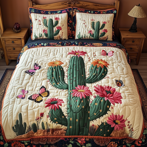 Pink Desert Flower 3-Piece Quilted Bedding Set GFTOTL1839
