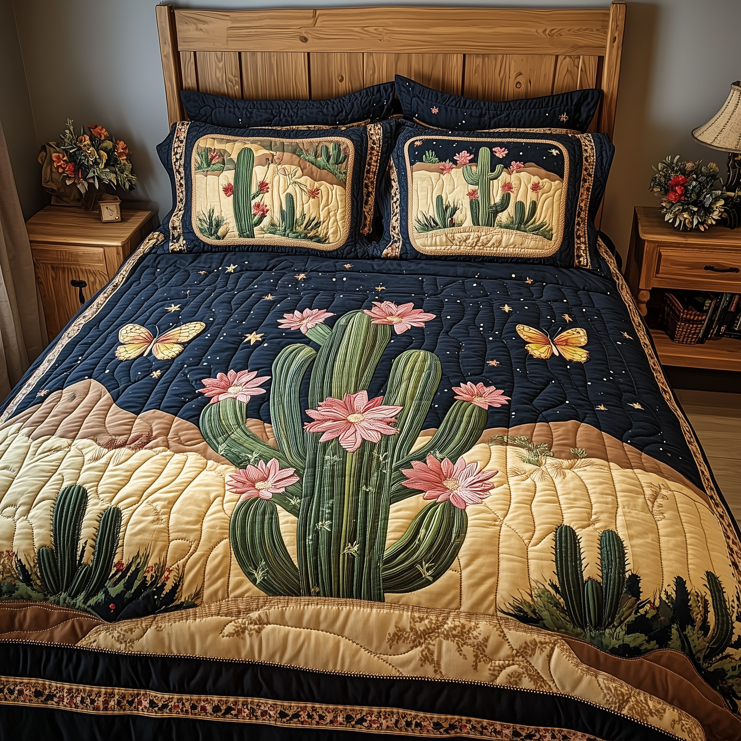 Pink Desert Flower 3-Piece Quilted Bedding Set GFTOTL1842