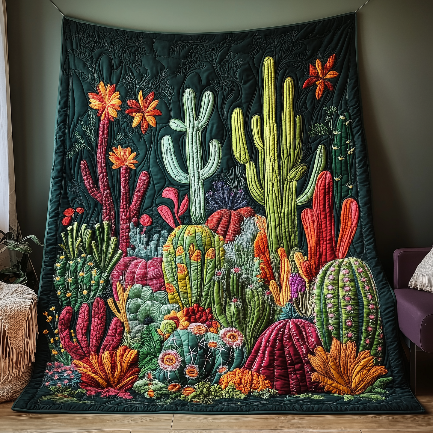 Night Blooming Cactus Quilted Blanket GFTOTL1869