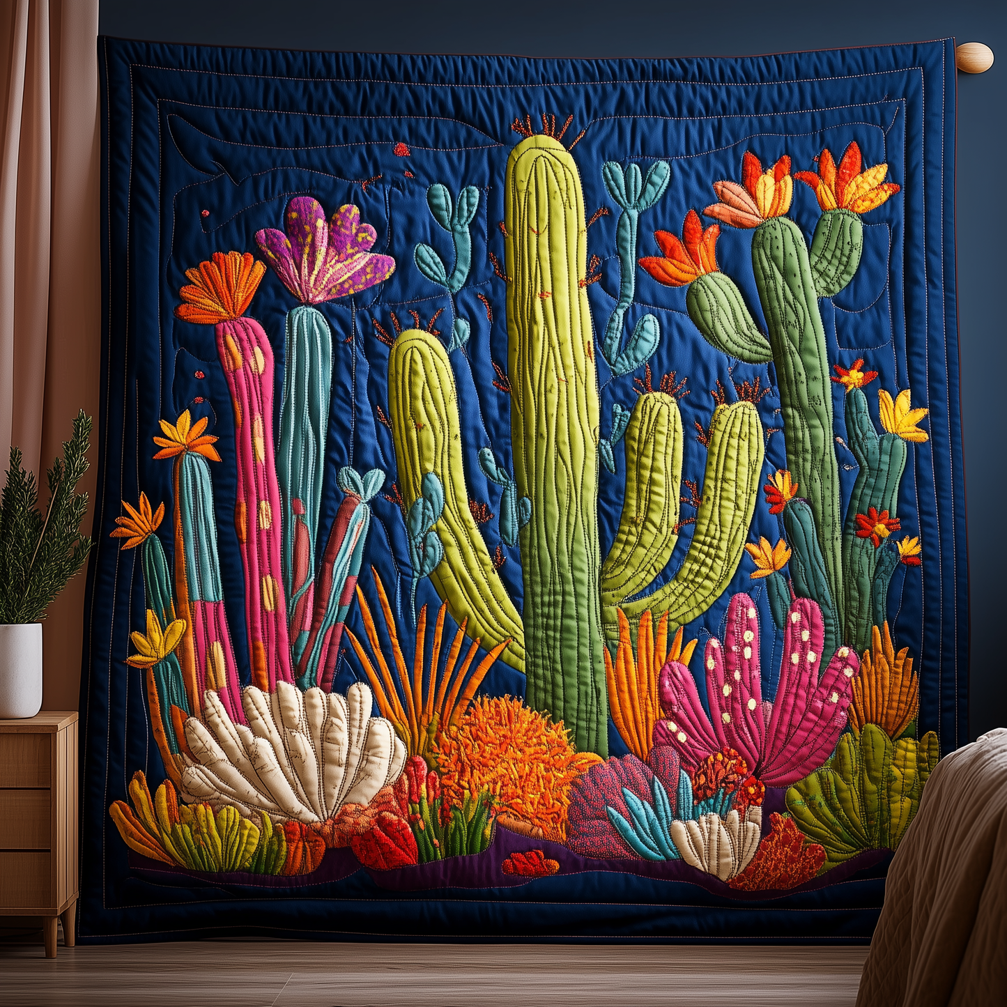 Night Blooming Cactus Quilted Blanket GFTOTL1873