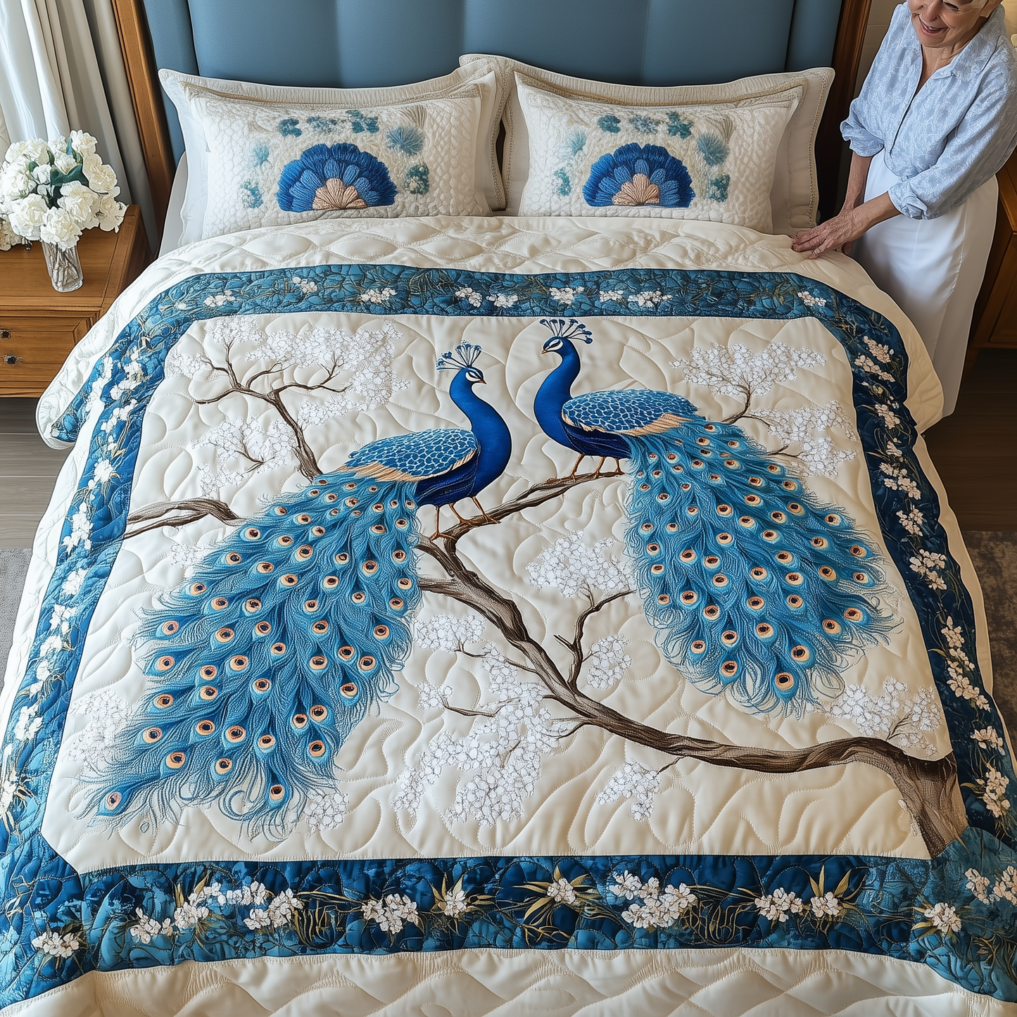 Happily Ever Peacocks 3-Piece Quilted Bedding Set GFTOTL1889