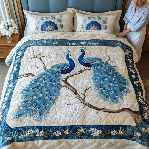 Happily Ever Peacocks 3-Piece Quilted Bedding Set GFTOTL1889
