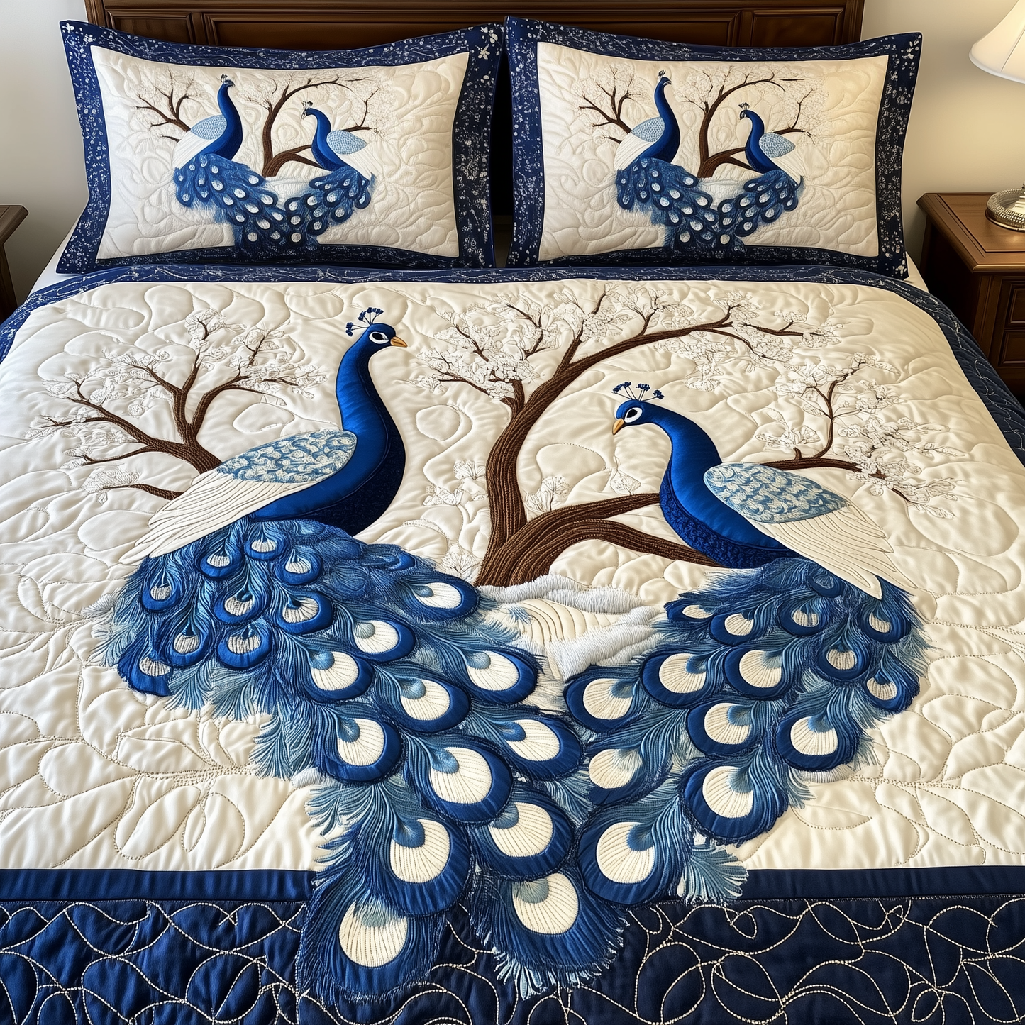 Happily Ever Peacocks 3-Piece Quilted Bedding Set GFTOTL1891