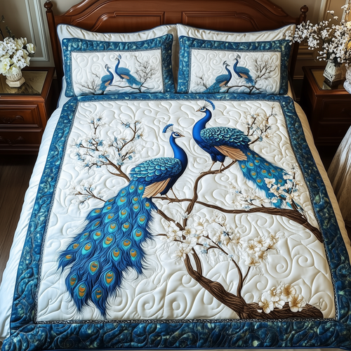 Happily Ever Peacocks 3-Piece Quilted Bedding Set GFTOTL1892