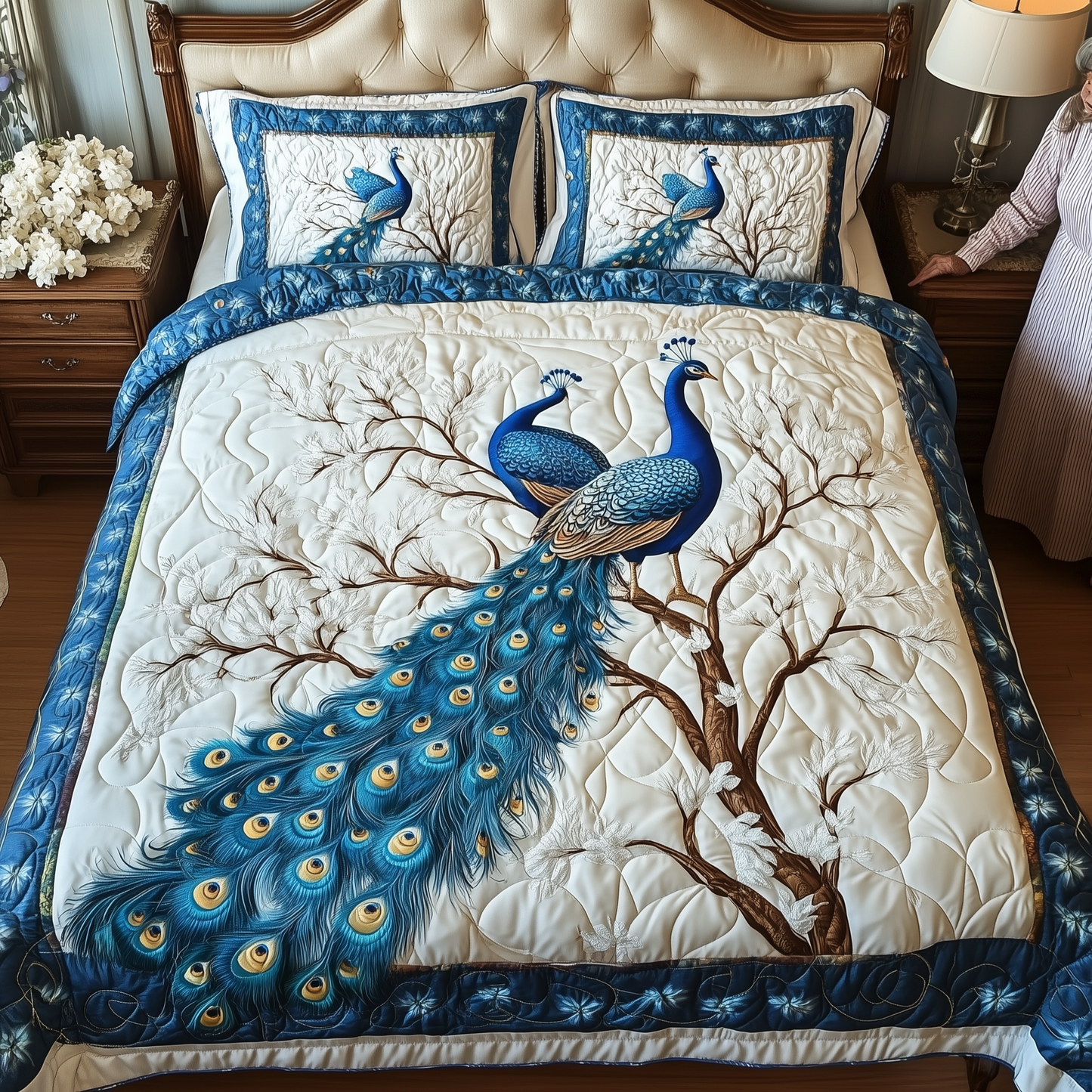 Happily Ever Peacocks 3-Piece Quilted Bedding Set GFTOTL1893