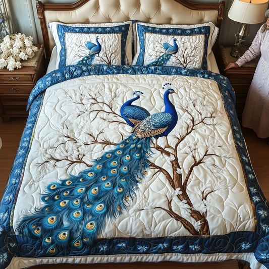 Happily Ever Peacocks 3-Piece Quilted Bedding Set GFTOTL1893