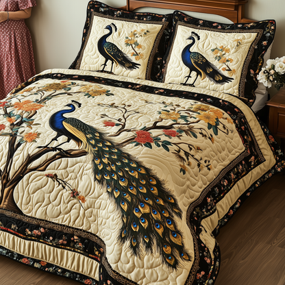 Royal Peacook 3-Piece Quilted Bedding Set GFTOTL1895
