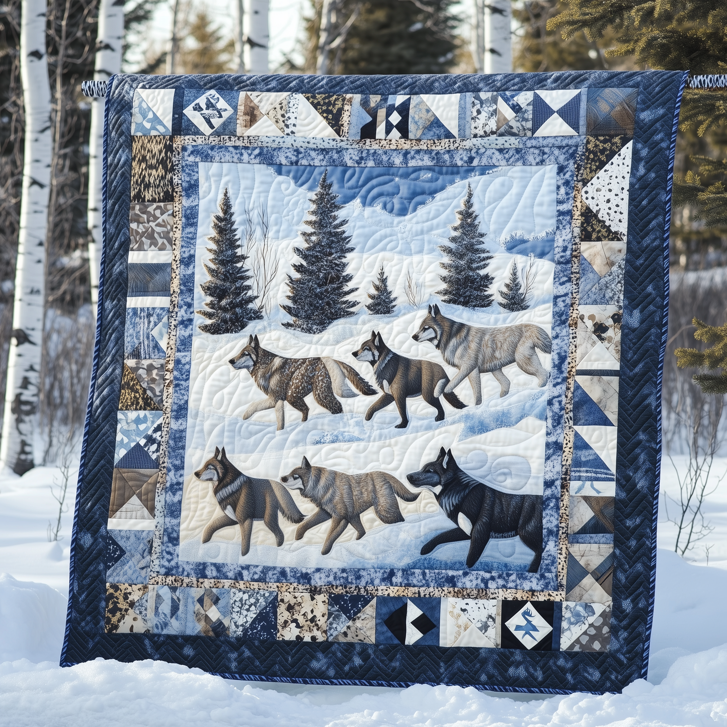 Native Winter Wolf Quilted Blanket GFTOTL1961