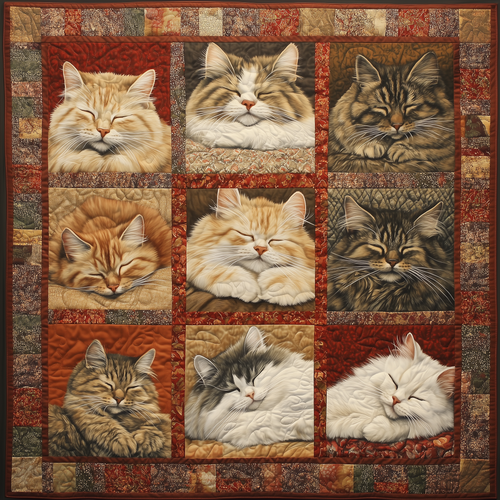 Sleeping Fluffy Cat Quilted Blanket GFTOTL1981
