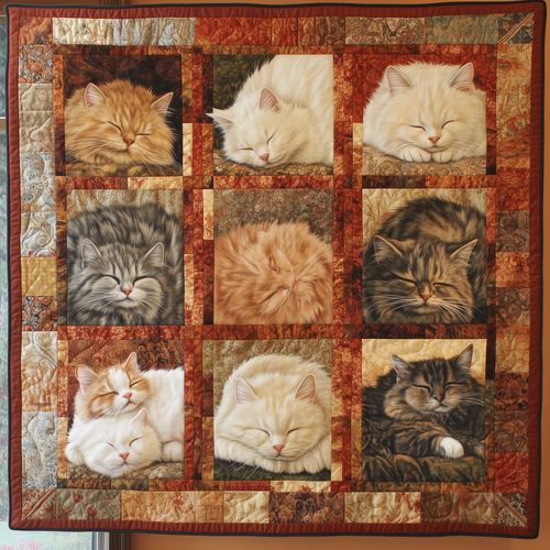 Sleeping Fluffy Cat Quilted Blanket GFTOTL1982