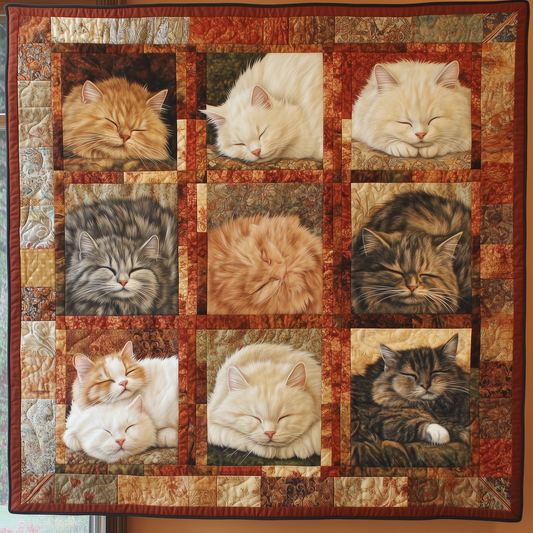Sleeping Fluffy Cat Quilted Blanket GFTOTL1982